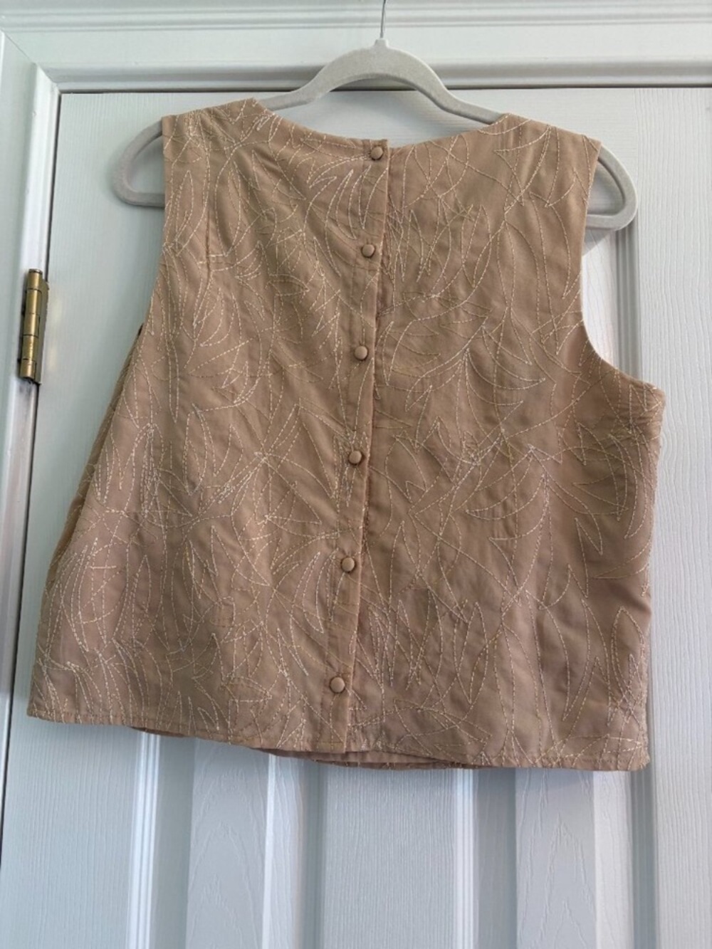 Express Neutral Beige Embroidered Button-Back Tank